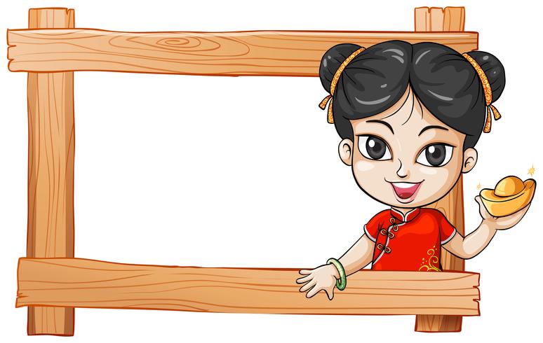 A wooden frame with a lady vector