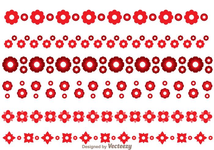 Asian Red Flowers Border vector