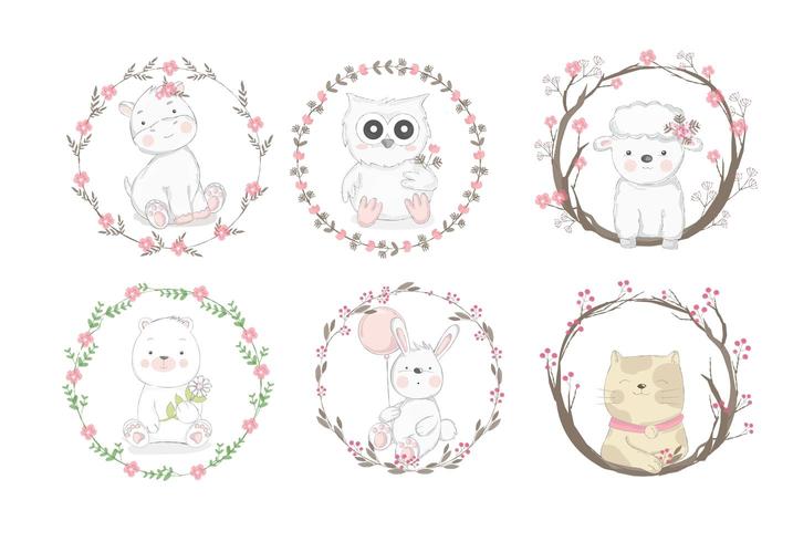 Baby Animals in Floral Frames vector
