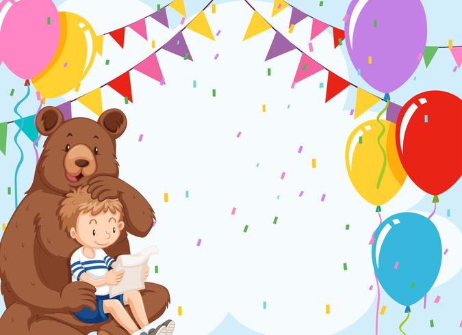 Bear and boy on birthday template vector