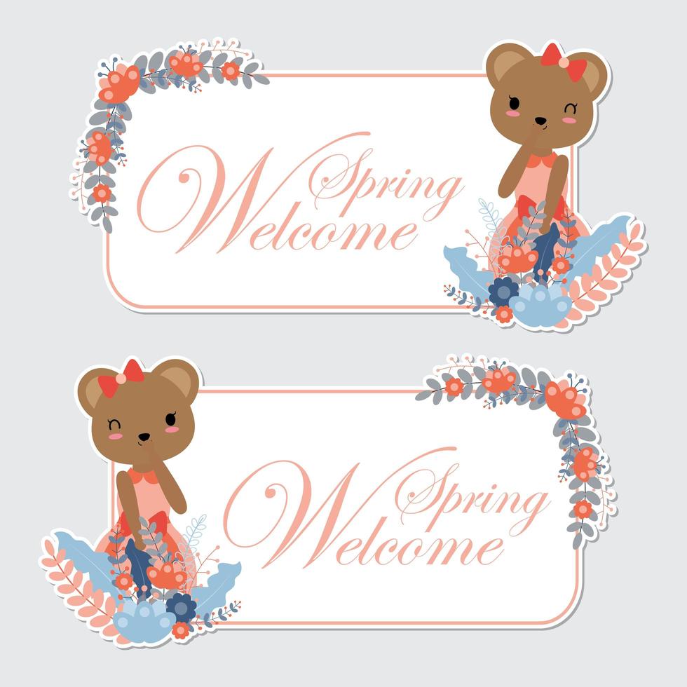 Bear Girl And Flower Border vector