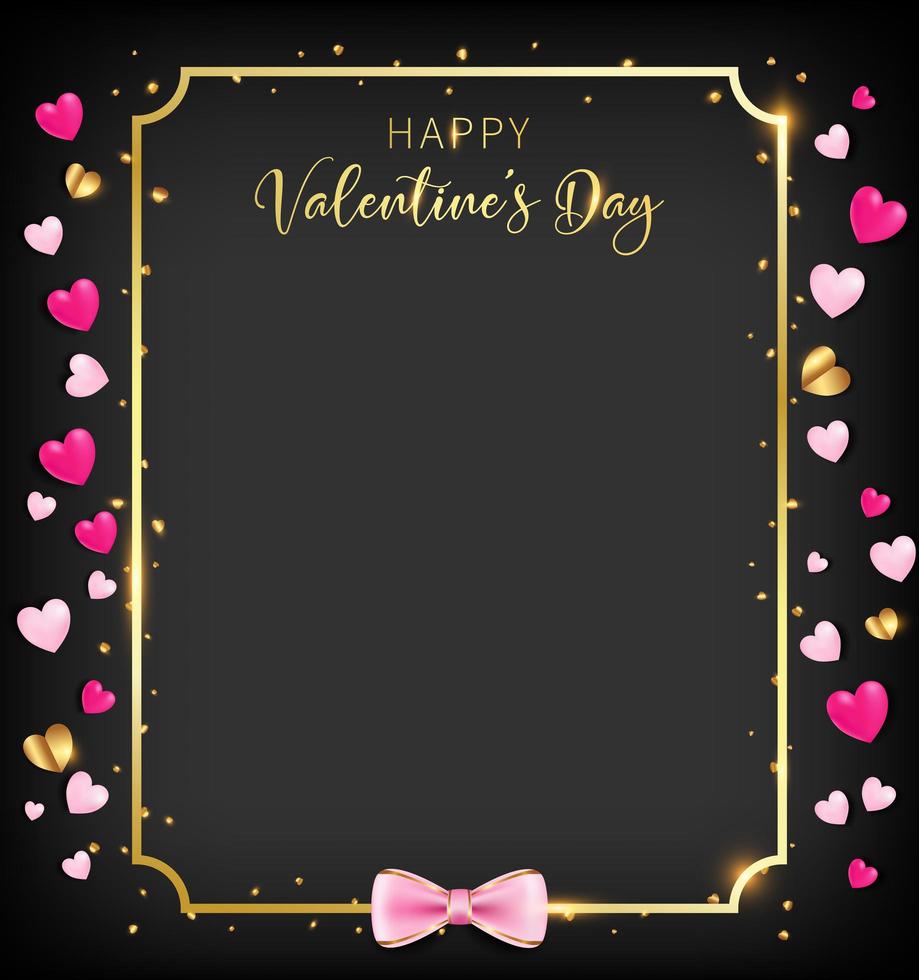 Black valentine day banner with heart glitter vector