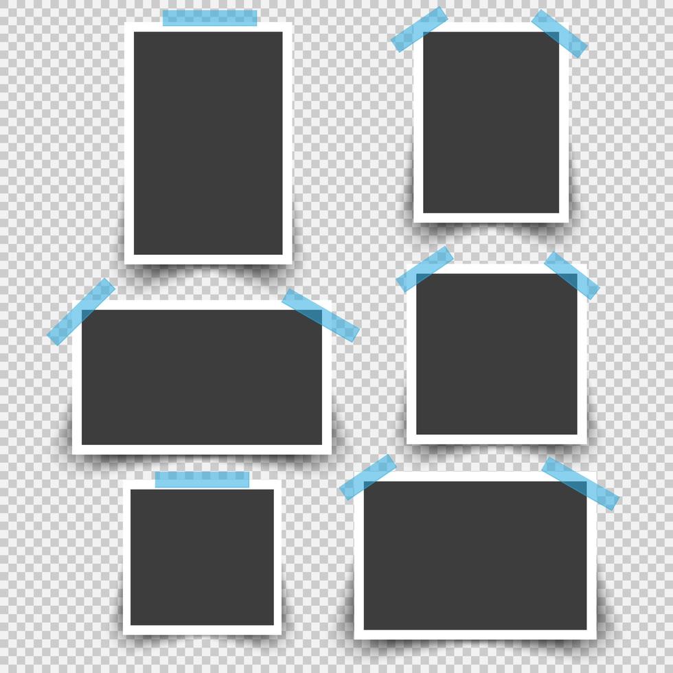 Blank photo frames with sticky tape set vector