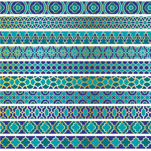 blue gold Moroccan border patterns vector