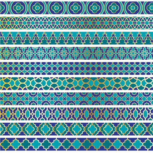 blue gold Moroccan border patterns vector