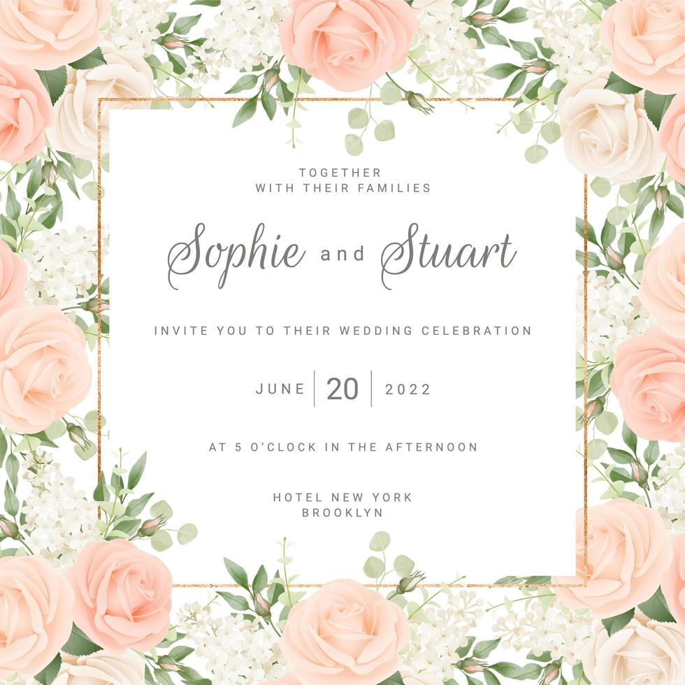 Blush Roses Frame Wedding Card Template vector