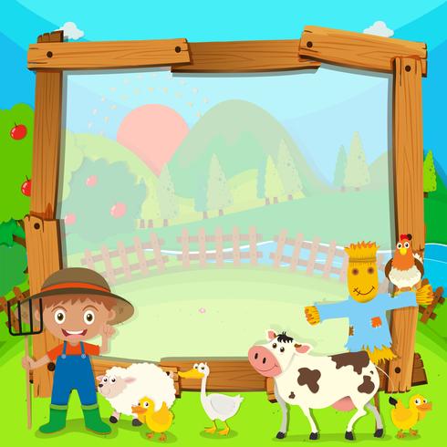 Border design with farmer and animals vector
