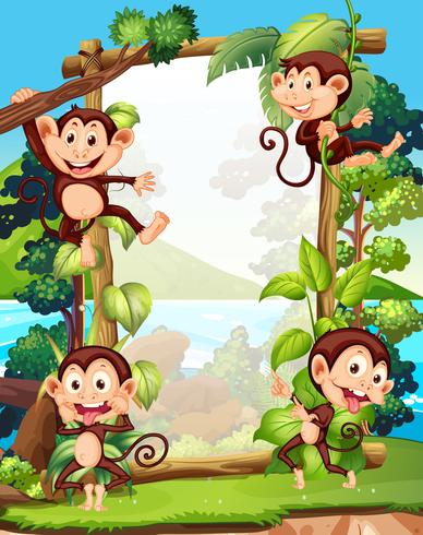 Border design with four monkeys vector