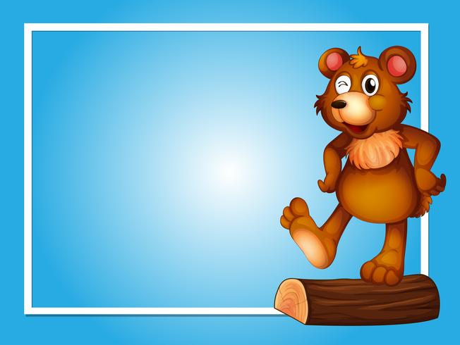 Border template with brown bear on log vector