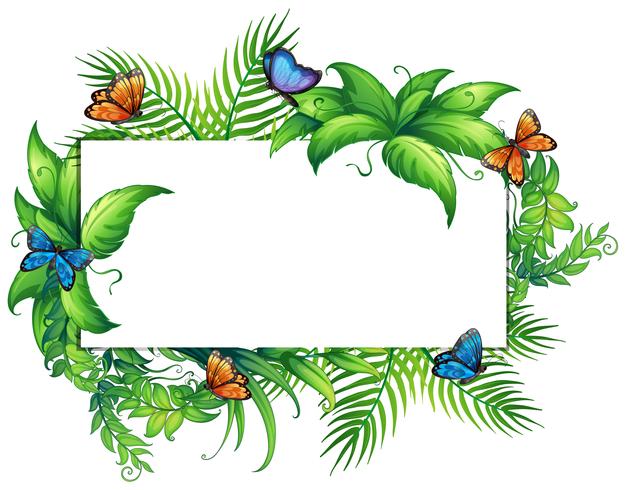 Border template with butterflies and leaves vector