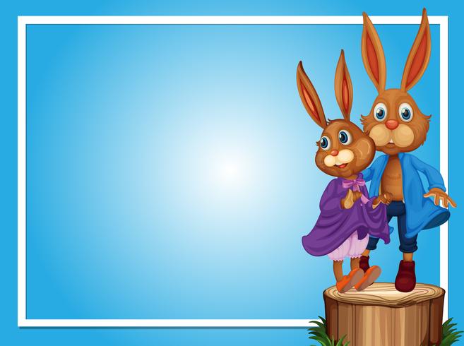 Border template with two rabbits vector
