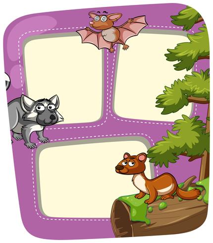 Border template with wild animals in forest vector