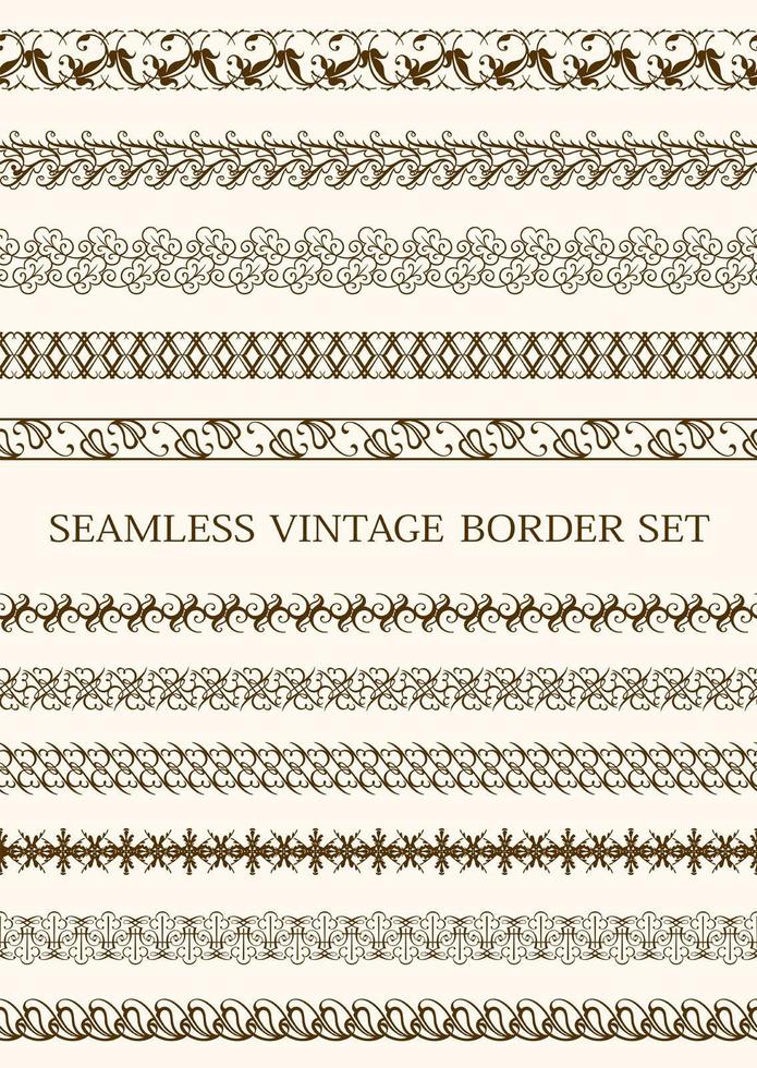 Brown Seamless Vintage Border Set vector
