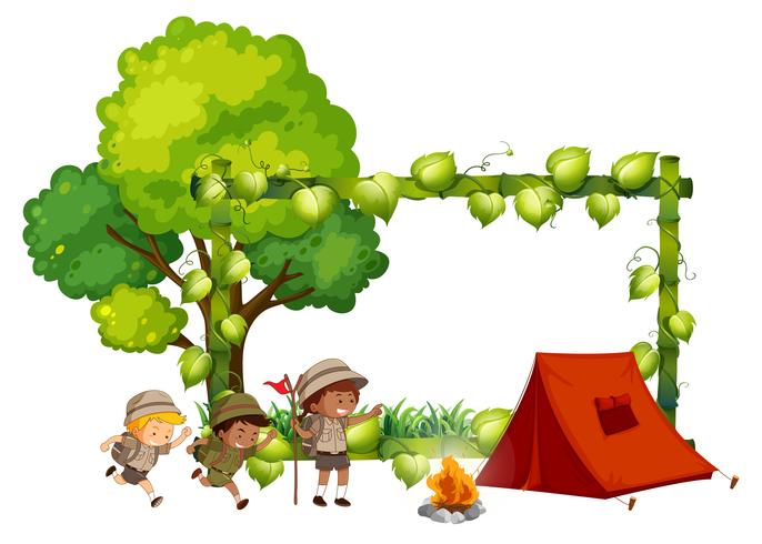 Camping kids frame template vector