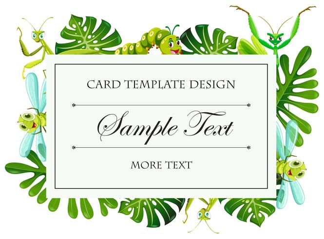 Card template with insects and leaves frame vector