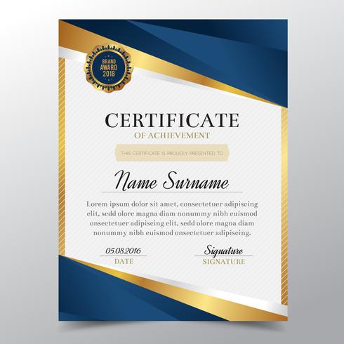 Certificate template with Luxury golden and blue elegant design, Diploma design graduation, award, success.Vector illustration. vector