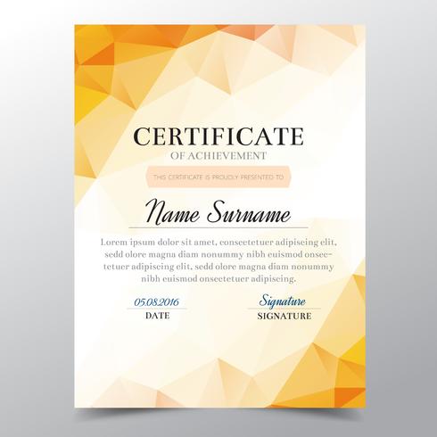 Certificate template with orange geometric elegant design, Diploma design graduation, award, success. vector