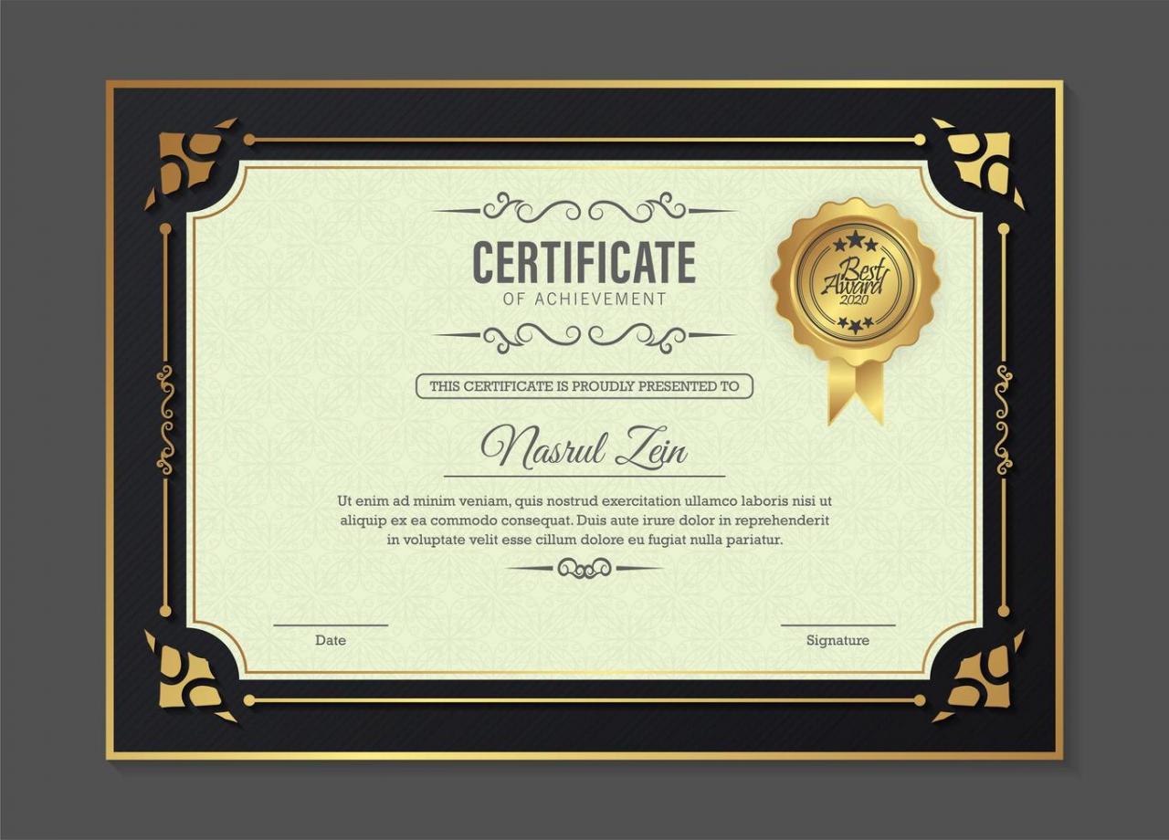 Certificate template with vintage gold border vector