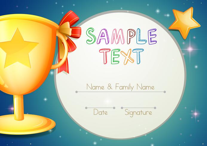 Certification template with stars and trophy vector