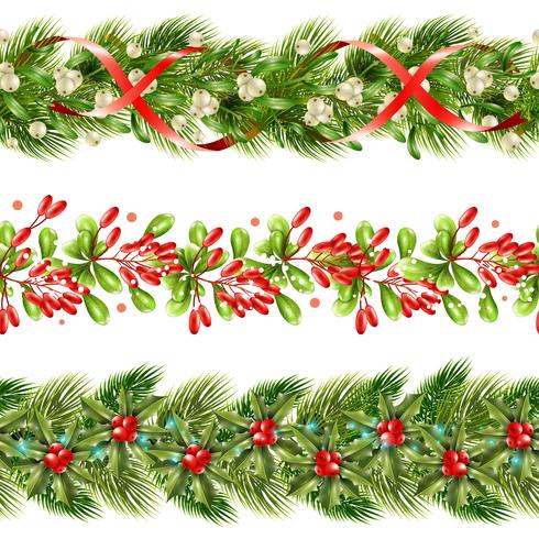 Christmas Berry Border Seamless Pattern Set vector