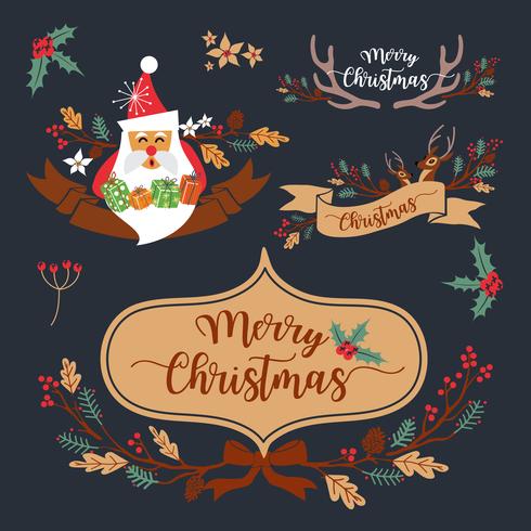 Christmas Wreath Elements and Decoration Design. Vector Illustra
