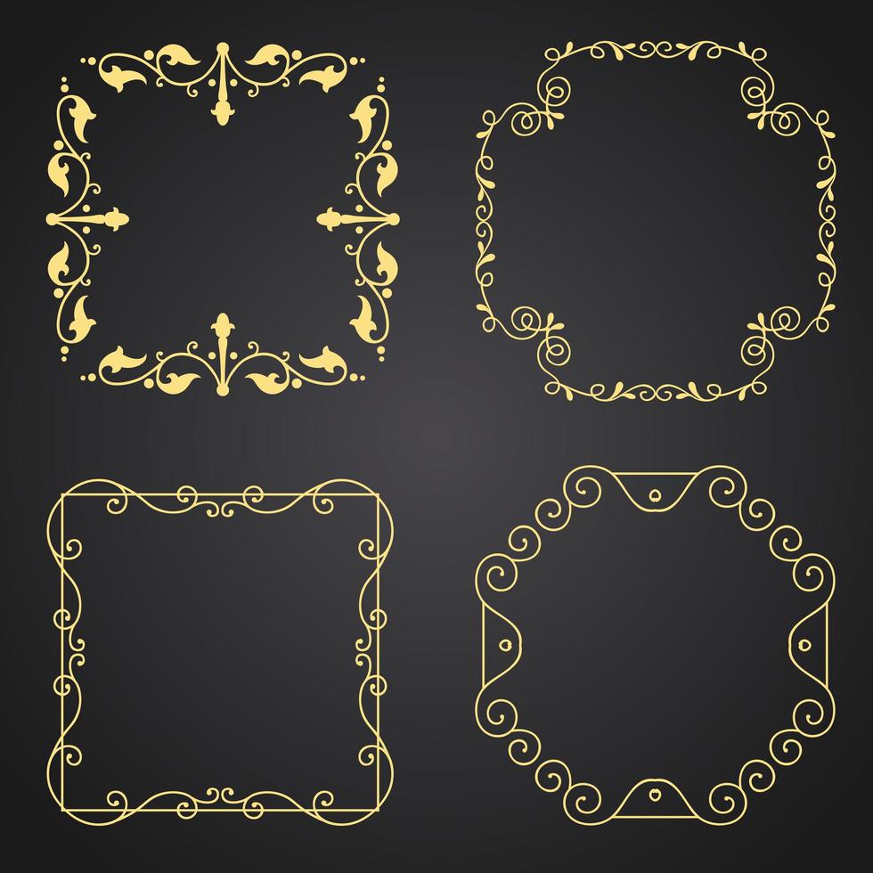 Collection of gold decorative borders vector