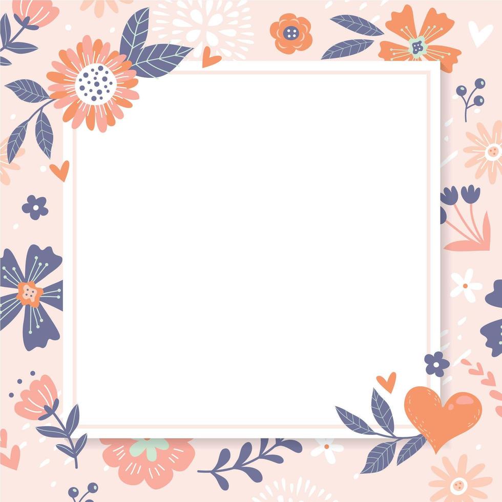 Cute Hand Drawn Floral Background with Frame vector