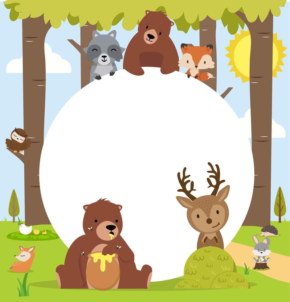 cute woodland forest animals with copy space vector