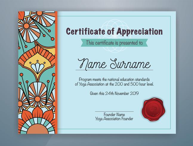 Cyan Mandala Bordered Certificate of Appreciation Template Design vector
