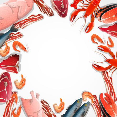 Decorative Frame From Meat And Seafood  vector