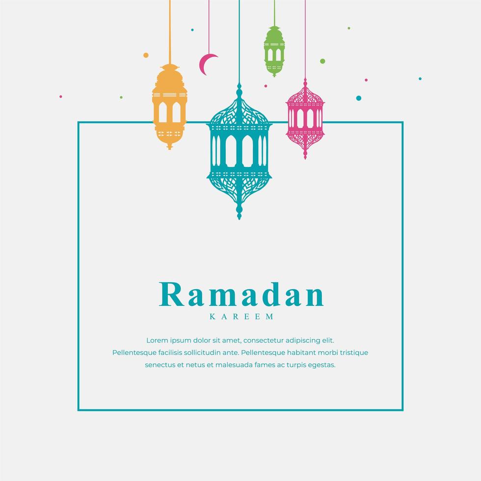 Eid Mubarak greeting card with colorful lanterns and frame vector
