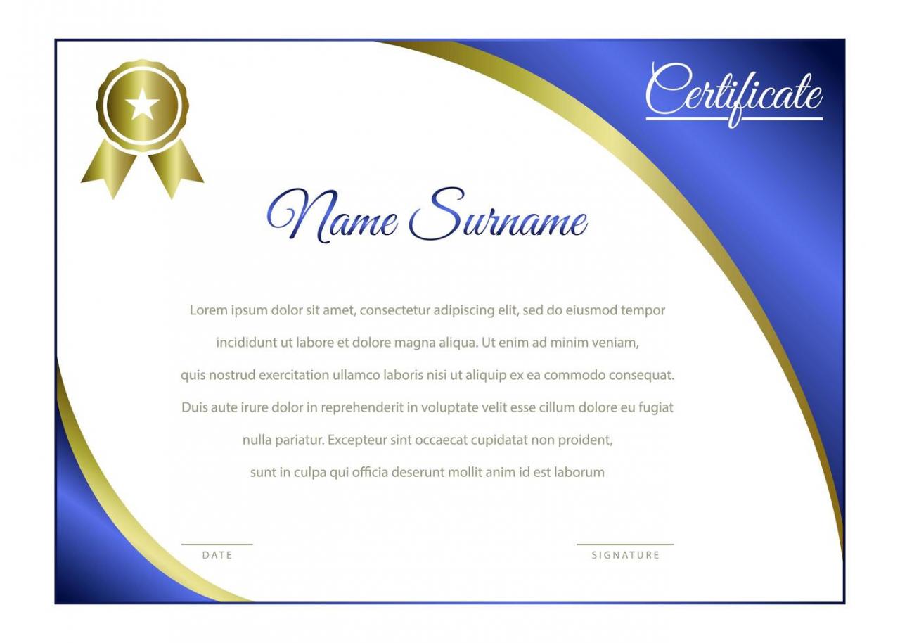 Elegant Blue and Gold Horizontal Certificate Template vector