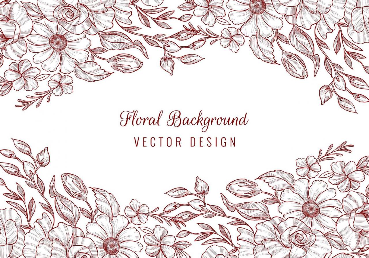 Elegant decorative red sketch floral card frame vector
