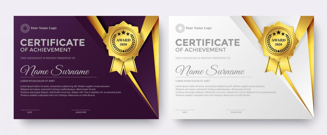 Elegant purple and white certificate award template vector