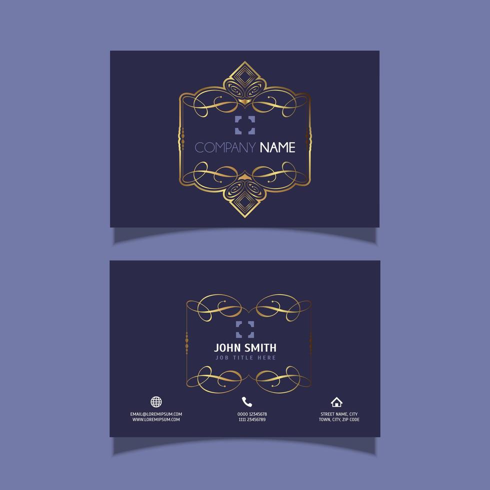 Elegant purple business card with decorative frames vector
