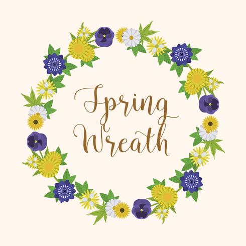 Flat Floral Spring Wreath Vector Illustration