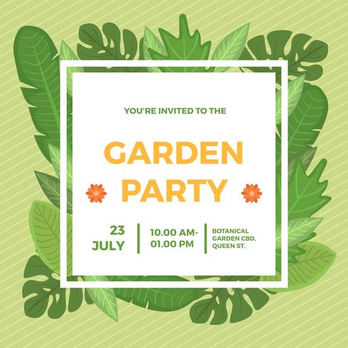 Flat Garden Party Invitation Vector Template