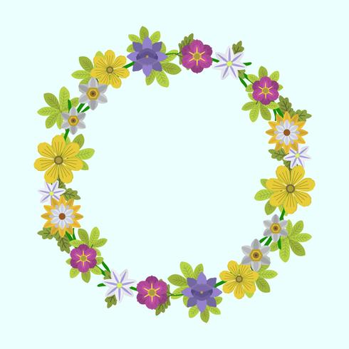 Flat  Spring flower and leaf Wreath Vector Illustration