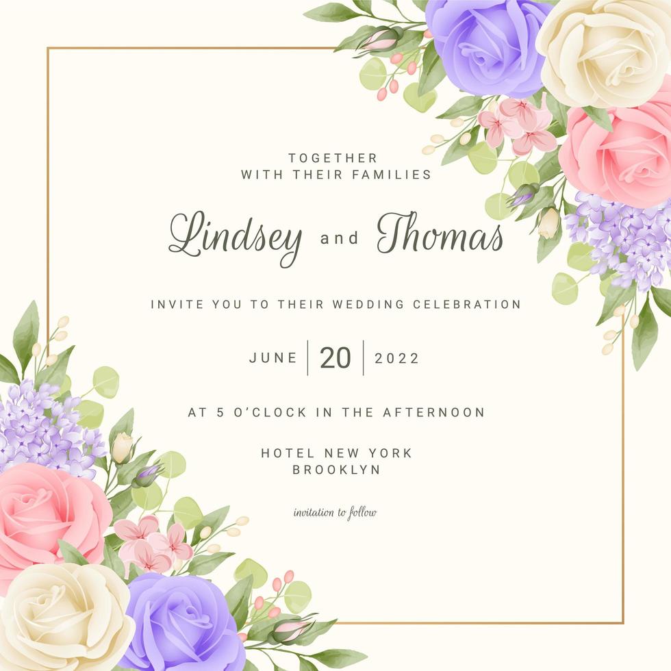 Floral Wedding Card Template with Roses and Frame vector