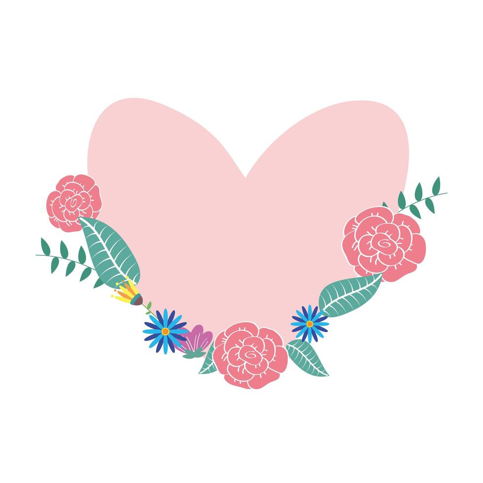 flowers and leaves decorative heart frame vector