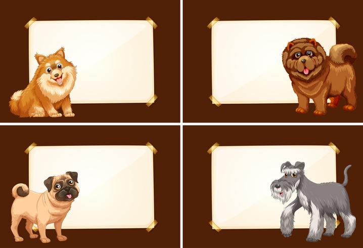 Four border templates with cute dogs vector