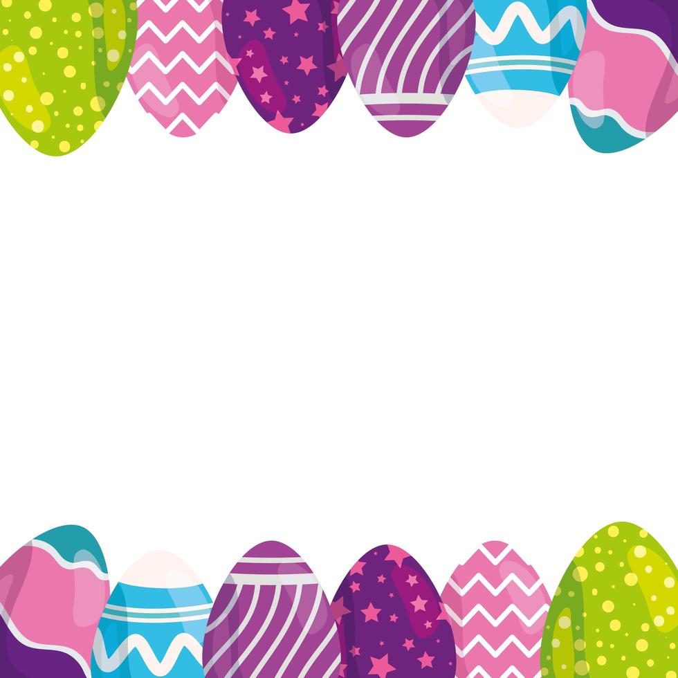 frame of cute eggs easter decorated vector