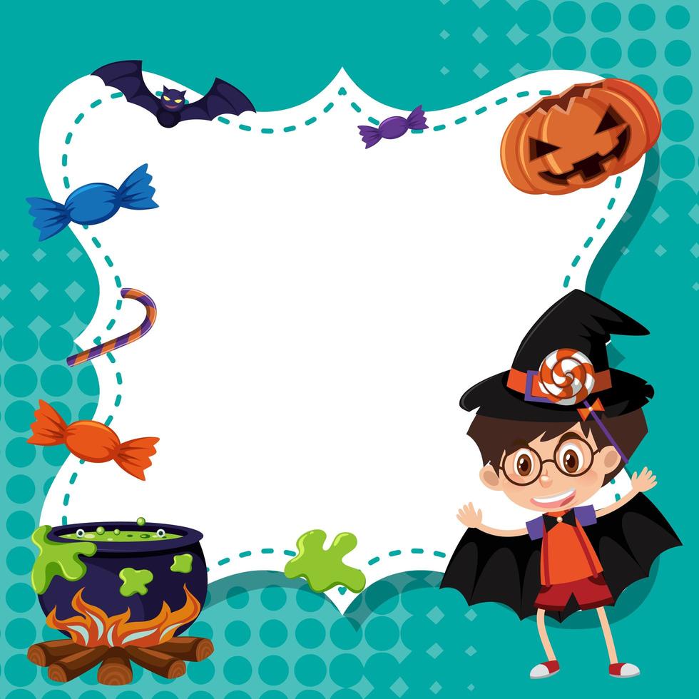 Frame template design with boy in halloween costume vector