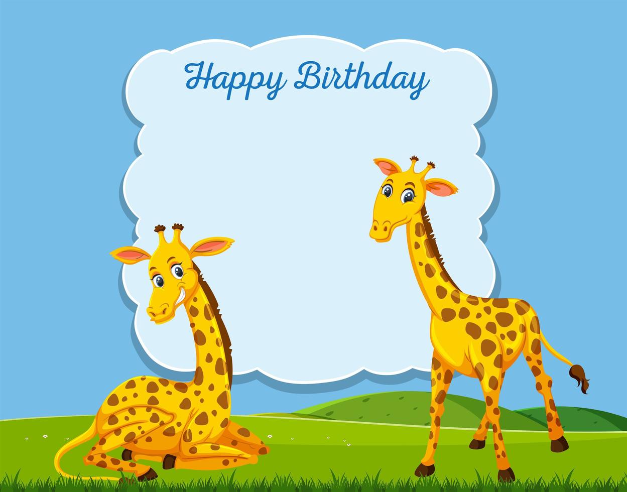 Giraffe on happy birthday card template vector