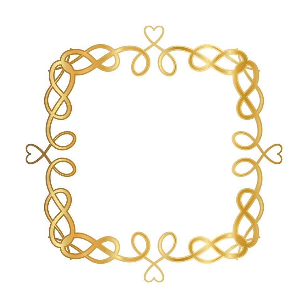 Gold ornament frame with hearts shapes vector