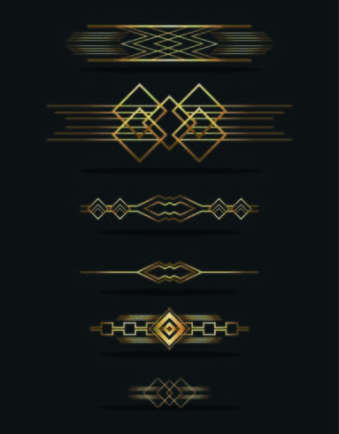Gold retro geometric border elements vector