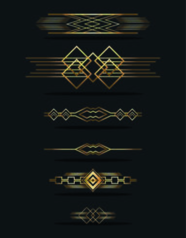 Gold retro geometric border elements vector