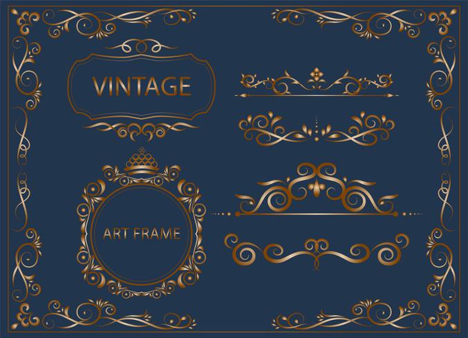 gold vintage and classic ornaments set floral elements for design vector