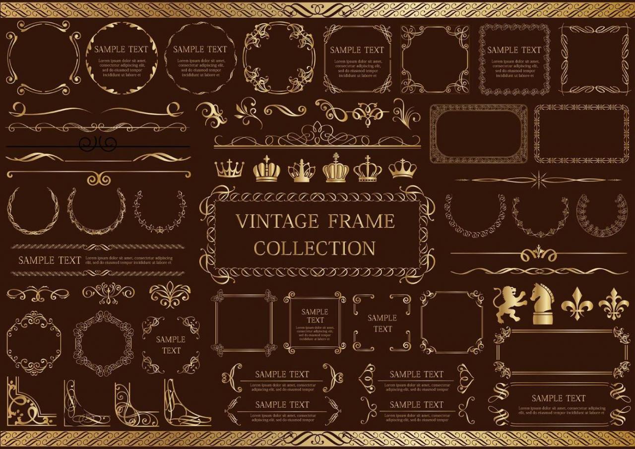 Gold Vintage Elements and Frames Set vector