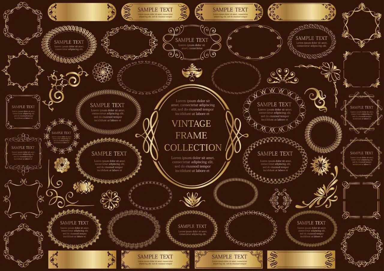 Gold Vintage Sign and Circular Frame Set vector